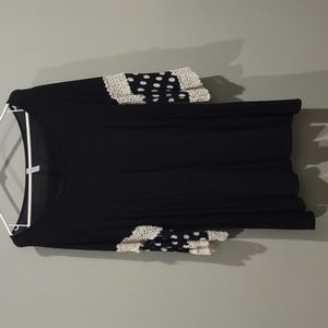 Emerald Black and Cream 3/4 sleeve top, 2X